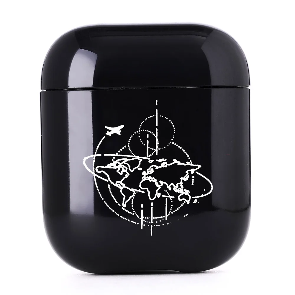 Жесткий Чехол для наушников для Apple Airpods, чехол с милой картой мира, роскошный черный беспроводной Чехол для наушников с Bluetooth, чехол для Airpods - Цвет: I01132S