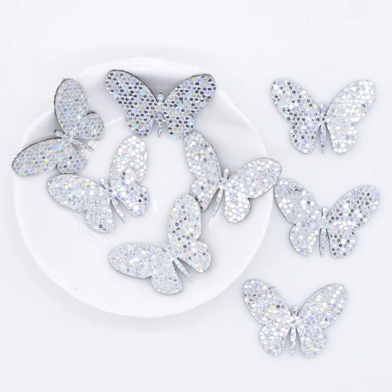 50Pcs/lot 32*22mm Padded Glitter Fabric Colorful Sequins Butterfly Appliques for DIY Headwear hair Clips Bow Decor Patches C21 |