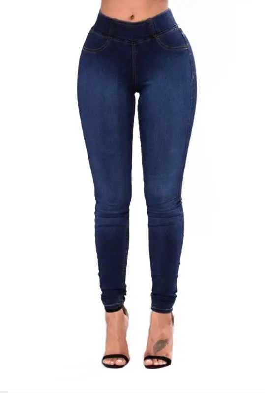 Vaqueros ajustados con banda de goma para mujer, pantalones vaqueros de  cintura alta, informales, elásticos|Pantalones vaqueros| - AliExpress