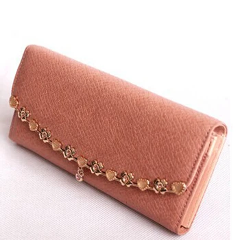 

Sweet Heart Flower Rhinestone Pendant Leather Wallet Multiple Pockets Credit/ID Cards Holder Multi Clutch Purse