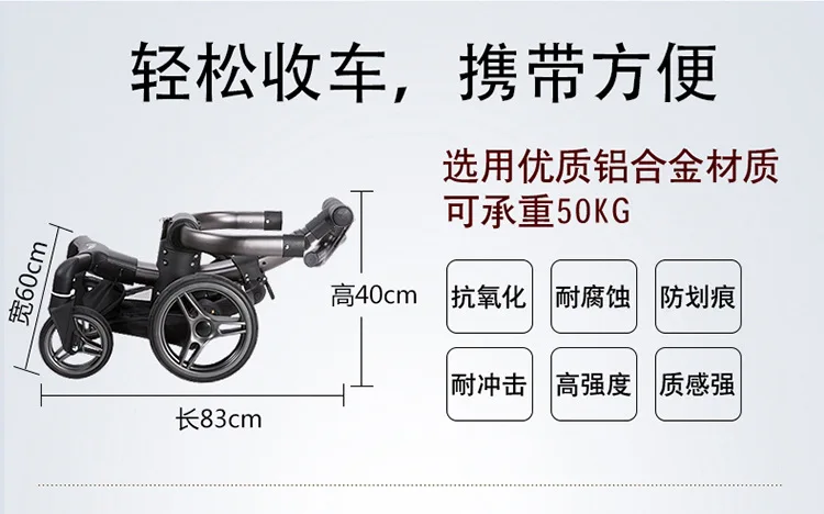 V815 Детские коляски Коляска 2 в 1 поручень кожаная Двусторонняя коляска с высоким обзором коляска может сидеть на лежа корзину