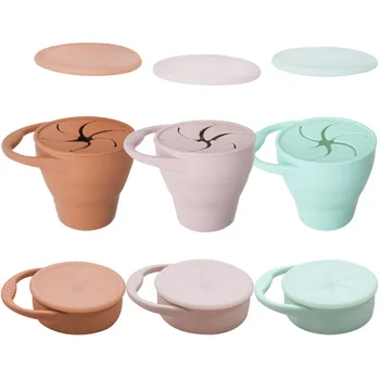 New Color Baby Silicone Snack Cup Handheld Portable Food Storage Baby Foldable Snack Cup Anti-drop Snack ContainerNew Color Baby