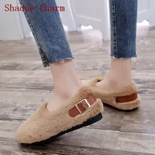 Новинка года; меховые плюшевые домашние тапочки; зимняя теплая женская обувь из хлопка; домашние тапочки унисекс; домашние кроссовки на плоской подошве без застежки