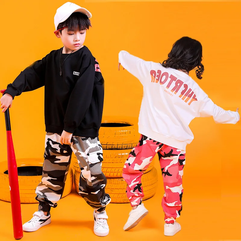 

Kids Hip Hop Clothing Loose Sweatshirt Shirt Top Camouflage Running Casual Pants for Girls Boys Jazz Dance Costume Wear Clothes
