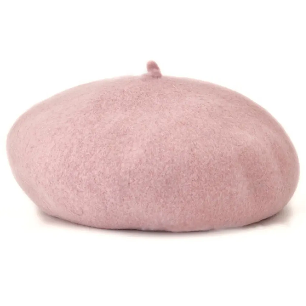 Осенне-зимняя повседневная классическая детская однотонная шляпа, винтажные Восьмиугольные береты с круглыми шляпками, мягкая удобная шерстяная шапка для девочек - Цвет: pink