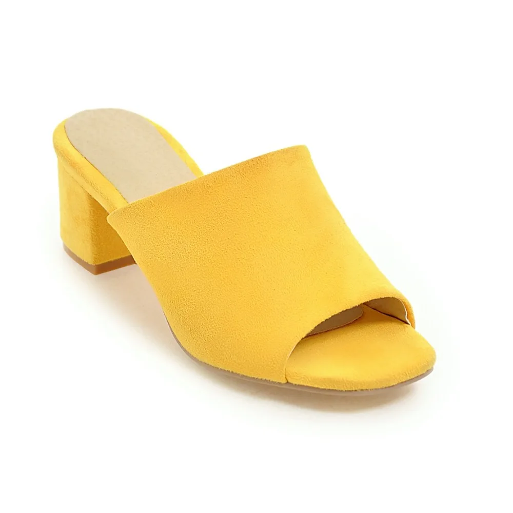 Smirnova/Большие размеры 34-43; Летние однотонные женские шлепанцы; повседневные женские туфли без задника высокого качества на высоком квадратном каблуке в сдержанном стиле; цвет красный, желтый - Цвет: Цвет: желтый