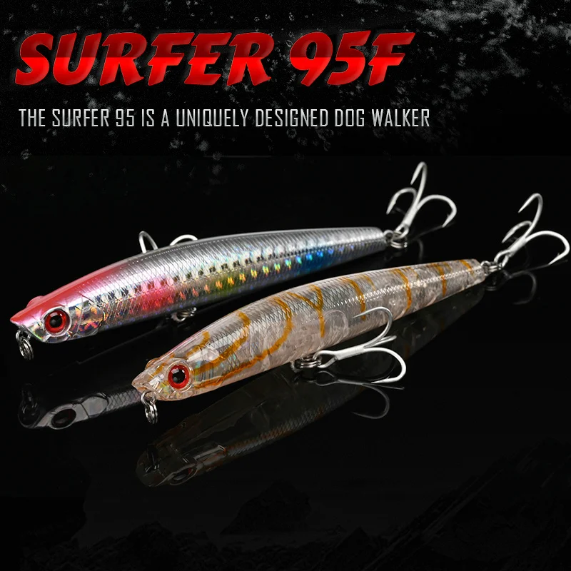 BLUX SURFER 95 Topwater Popper Pencil Surface Walker Fishing Lure - Walk The Dog Artificial Saltwater Bass Bait