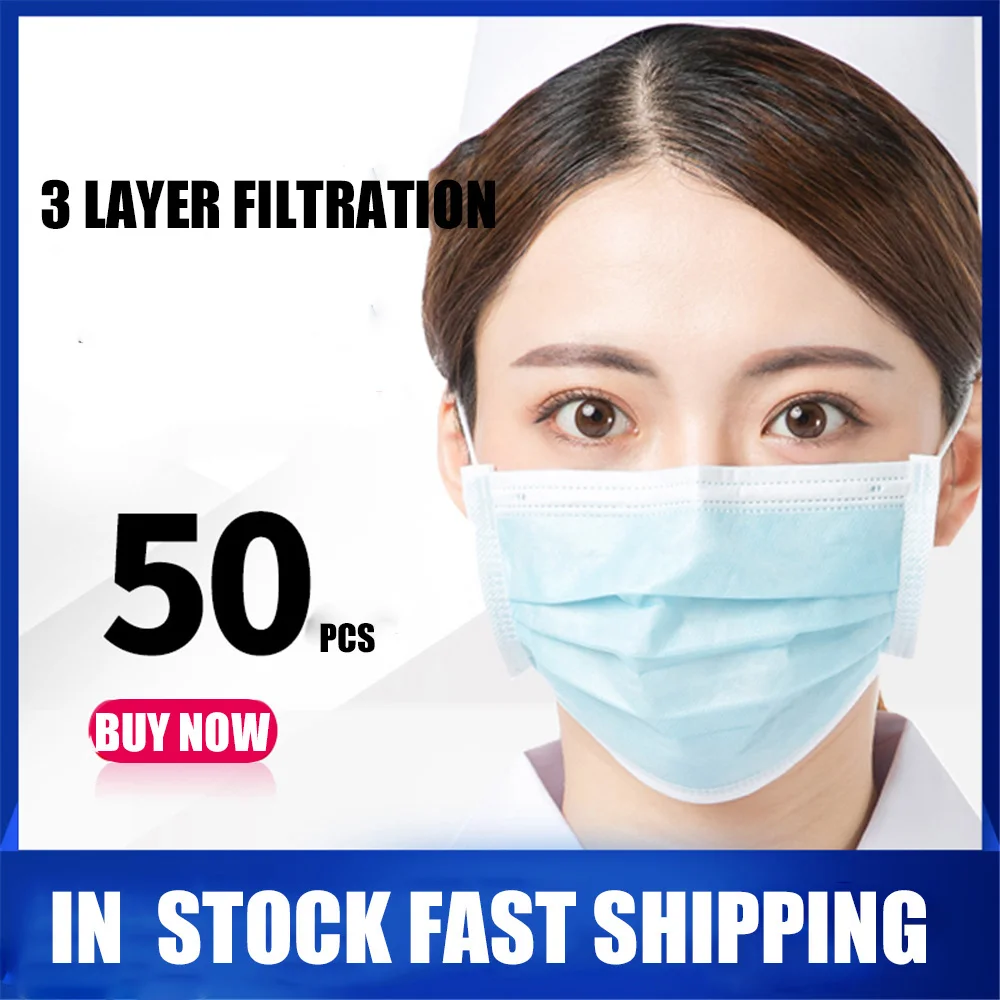 

50 Pieces Of 3-layer Disposable Protective Mask Multi-purpose Melt Blown Cloth Protective Layer Light And Thin Breathable Mask