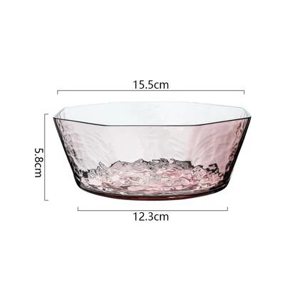 Креативная восьмиугольная стеклянная чаша для салата, кухонная миска для приготовления пищи, миска для смешивания, бытовая прозрачная стеклянная фруктовая чаши для десерта - Цвет: Розовый