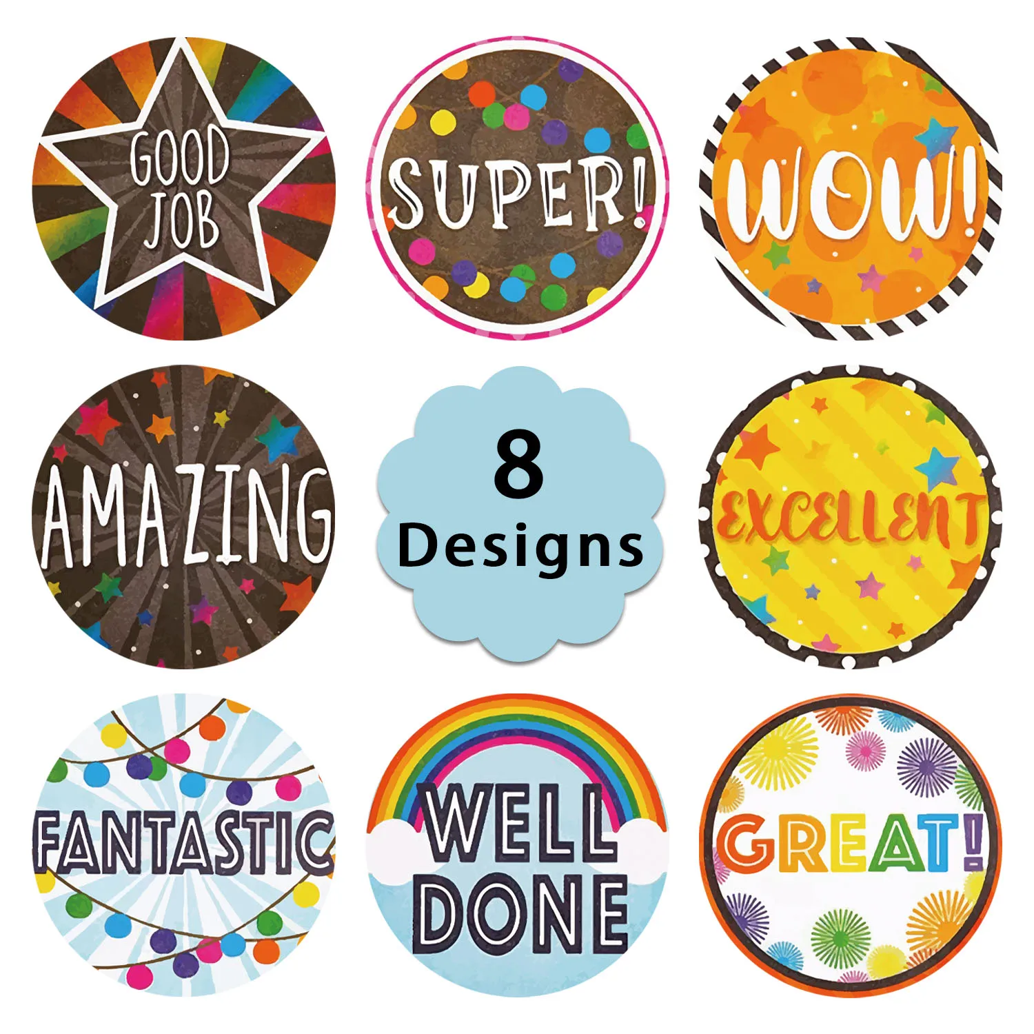 500 Pcs Round Cartoon Reward Stickers Cute Star Rainbow Clouds Sticker for Handmade Gift Decor Labels Kids Reward Stickers