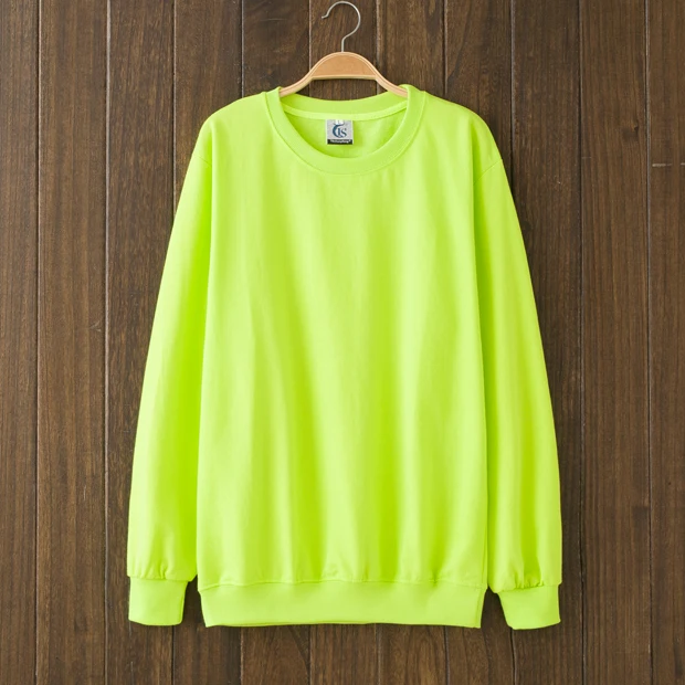 

Fall Unisex Fashion Neon Green Simple O-neck Full Sleeve Pullovers Lovers Candy Color Casual Street Sweatershirt Pink Cotton Top