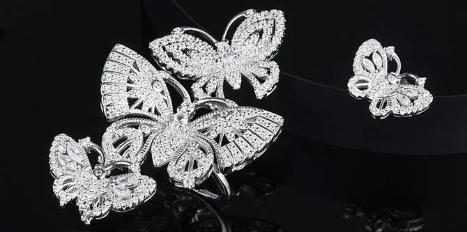925 пробы серебряные великолепные Кристальные серьги-бабочки, новые модные асимметричные серьги, ослепительные серебряные ювелирные изделия с несколькими насекомыми