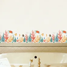 Творческий стиль океанов кораллового цвета с черепашками-самоклеящиеся наклейки на стену, плакат для детей Детская комната плинтус украшения 8391