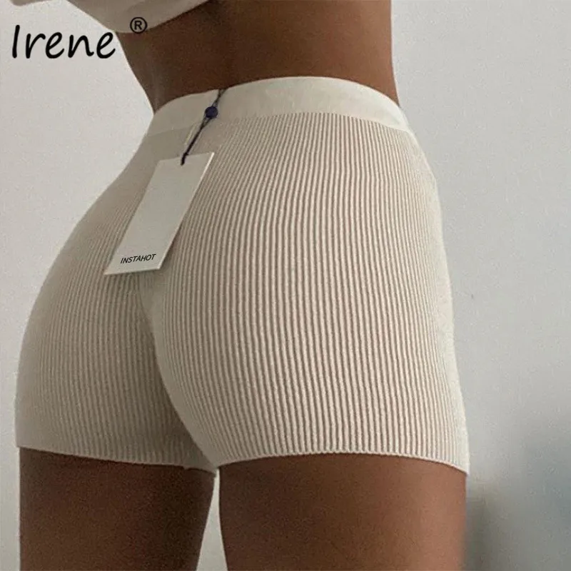 Женские трикотажные шорты Irene черные белые красные однотонные обтягивающие эластичные повседневные с
