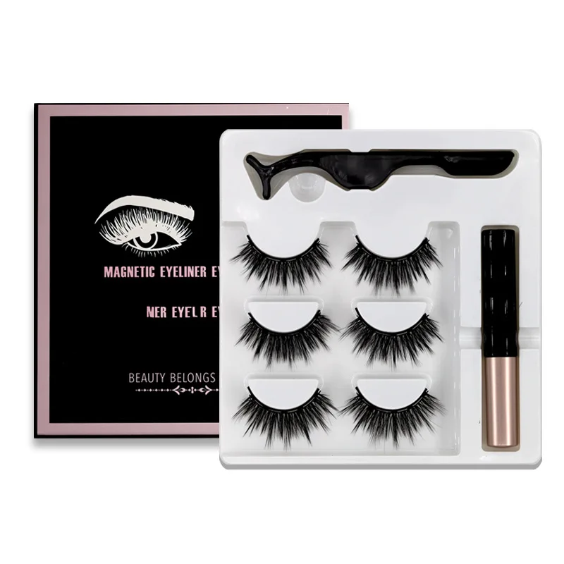 3 Pairs Magnetic Eyelashes  False Lashes  Repeated Use Eyelashes Waterproof Liquid Eyeliner With Tweezer Make Up Sets Hotting