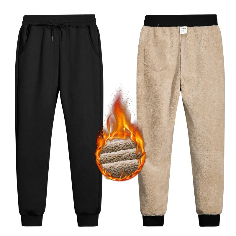 

(CX)sweatpants Pants with Velvet Men's Winter Middle-aged Dad Thick Warm Lambskin Large Size Fat Big Men's Casual Pants