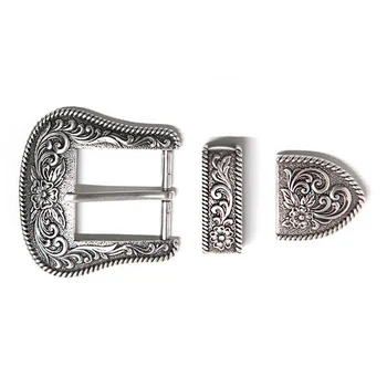 

Newest Western Retro Floral Engraved Antique Belt Buckle Set 3pcs Fits 38mm Belt Decor