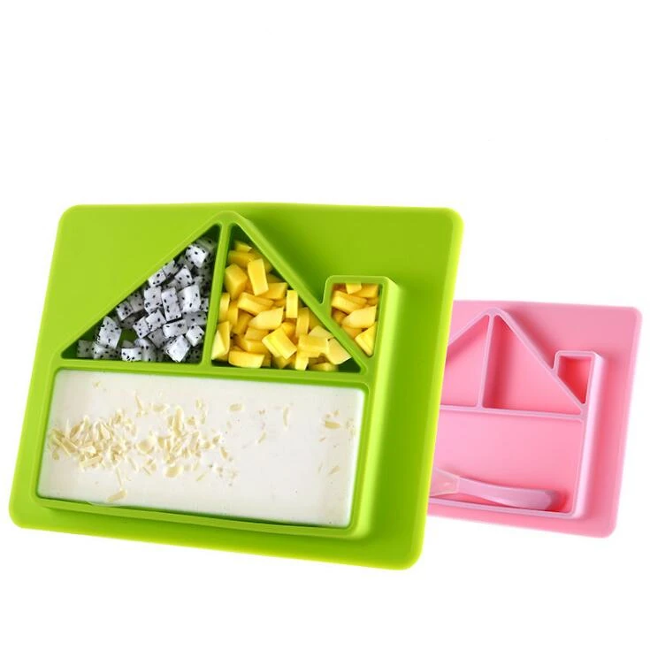 

2pcs Baby Silicone Dining Plate Cartoon Toddler Tableware Set Children Feeding Bowl Spoon Kids Anti-fall Dishes