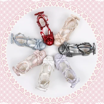 

2019 New Cosplay Shoes Japanese Style Anime Lolita laser Shoes Rabbit Ears Round Toe Mid Heels for Women Bowknot Single shoes