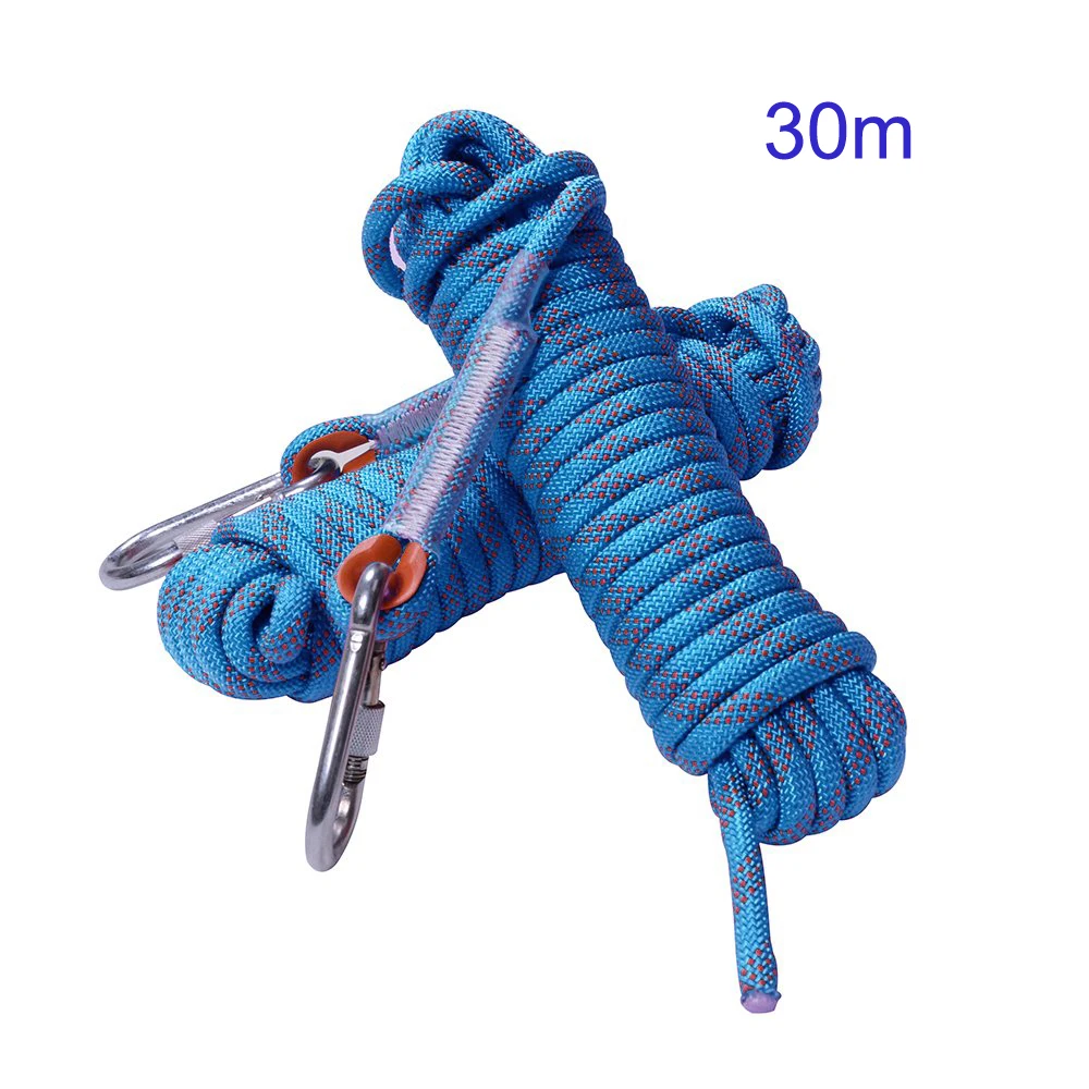 10 мм веревка для скалолазания, веревка для скалолазания, снаряжение для активного отдыха, альпинизма, выживания, пожарной безопасности, веревка с карабином для похода 304 - Цвет: blue 30m