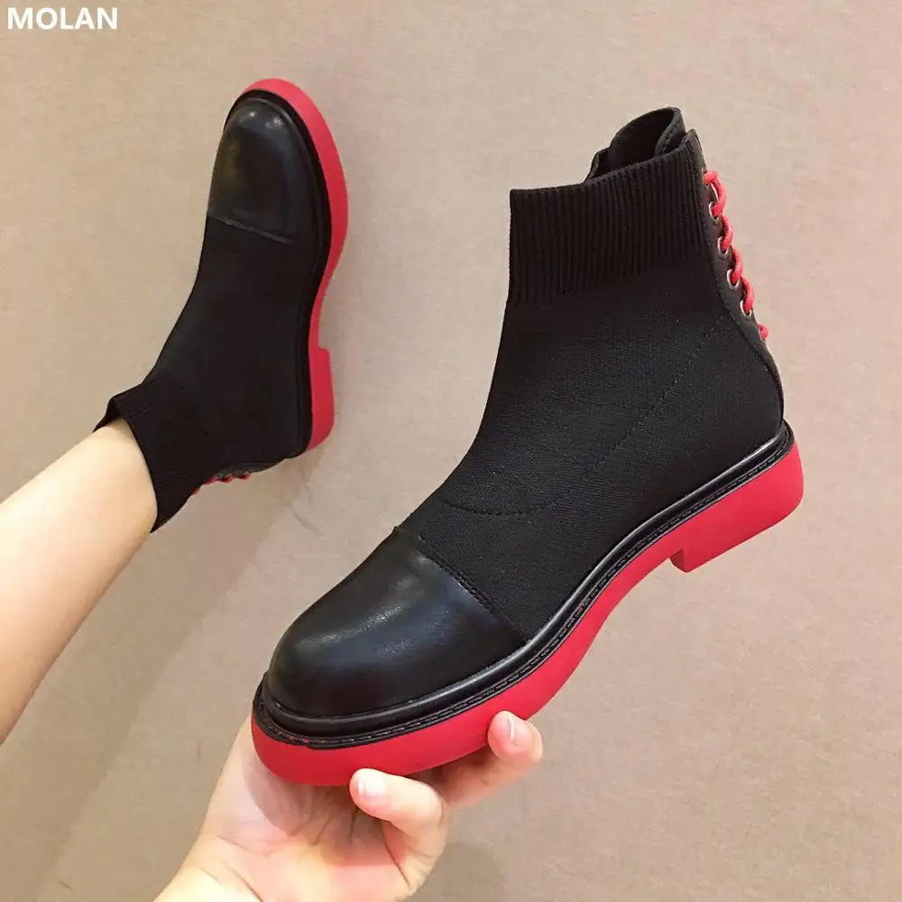 

MOLAN Brand Designers 2019 Winter Luxury Genuine Leather Lace Up Short Ankle Motorcycle Boots Female Warm Plush Platform Shoes