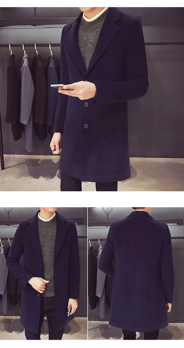 Шерстяное пальто зима, мужское теплое шерстяное и Смешанное пальто, мужской повседневный Тренч, мужское однотонное пальто, мужское пальто в стиле панк, смешанные пылезащитные пальто, куртки
