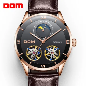 

DOM Mechanical Watch Men Skeleton Watch Automatic Mechanical Mens Genuine Leather Watches Waterproof Self-winding Clock M-1270