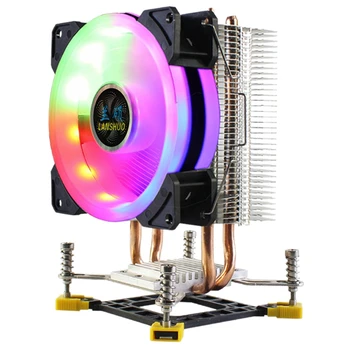 

LANSHUO CPU Radiator RGB LED CPU Cooler 2 Heat Pipes Ultra Quiet Cooler Fan for LGA 775 115X 1366 (4Pin Single Fan)