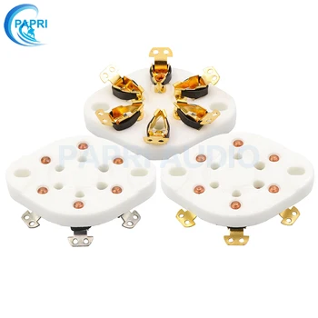 

PAPRI 1PCS Ceramic U6A 6Pin Tube Socket Pure Brass Gold Plated Pin For Audio DIY Amplifier 2A5 6C6 6D6 KR43 KR49 T21 VT57 VT58