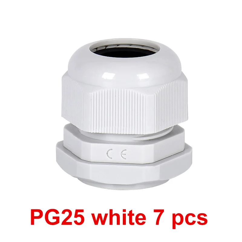 PG25 white 7 pcs Нейлоновый пластиковый провод и кабель Водонепроницаемый шарнир PG18-PG27 головка грамм, фиксированное уплотнение - Цвет: PG25 white 7 pcs