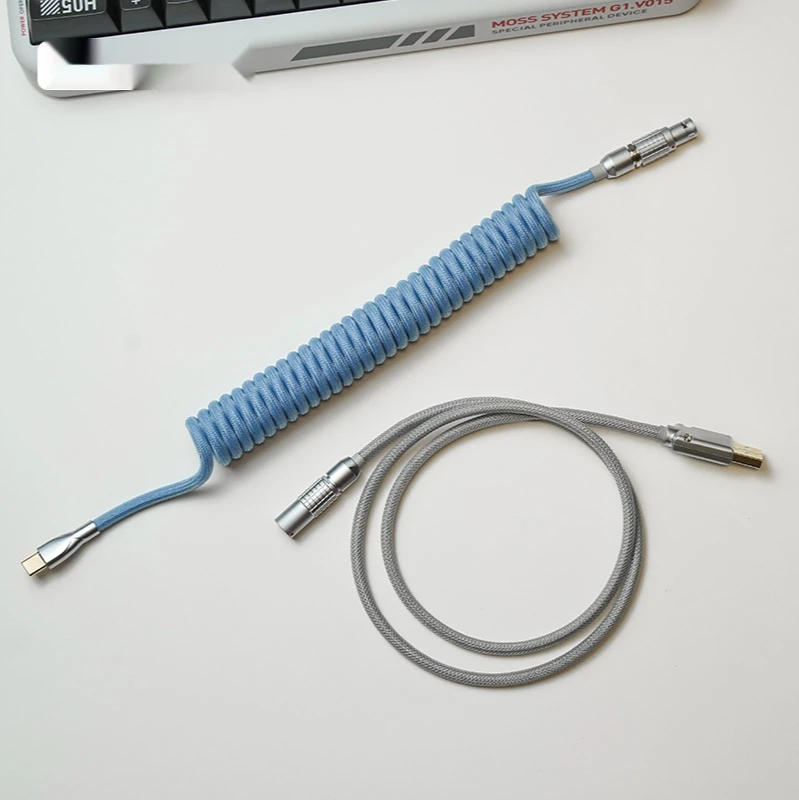 FBB Cables Moss Keyboard Cable 60 Manual Custom Mechanical Keycap Line Spiral Braided Cord Type C Grey Blue | Компьютеры и офис