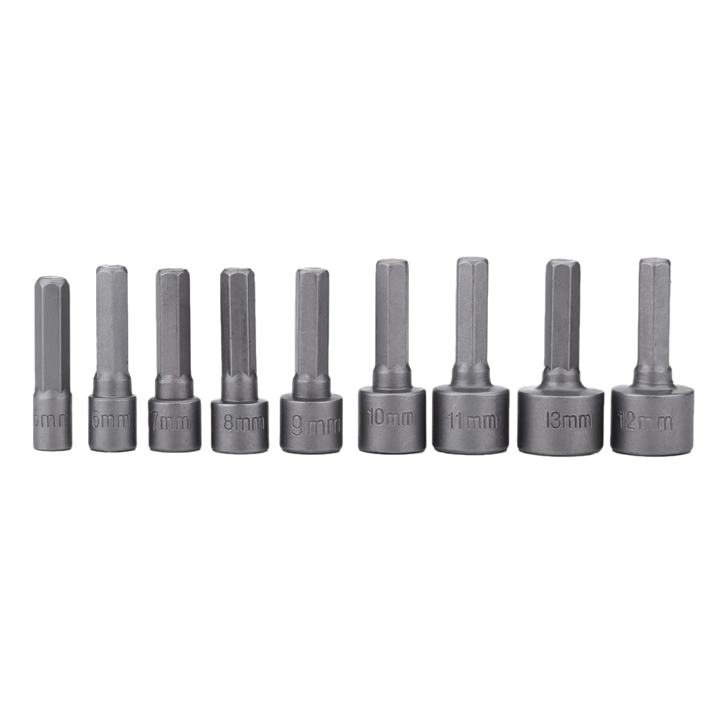 9 Pieces Metric Hex Bit Socket Set 5mm-13mm 1/4 Drive Nut Driver