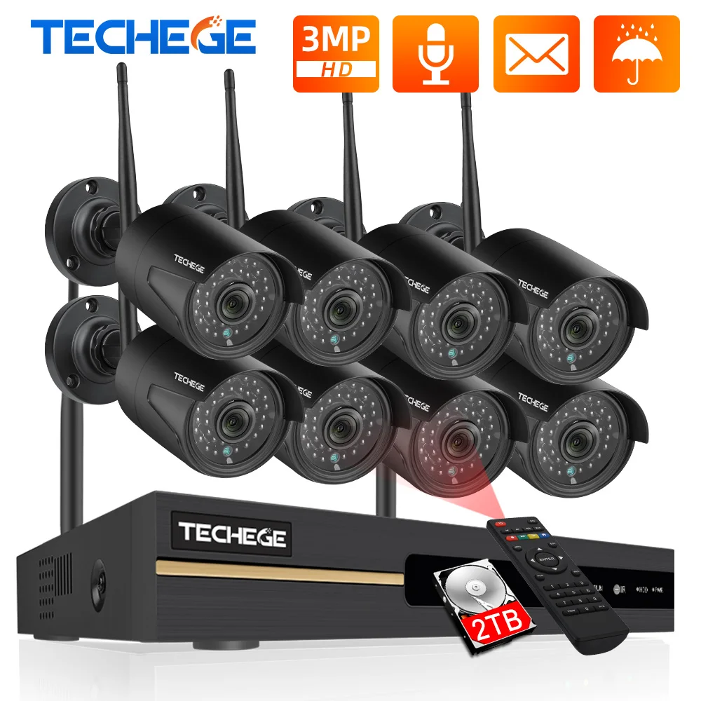 Techege 8CH HD 3MP CCTV Wireless Security System Audio Record Outdoor