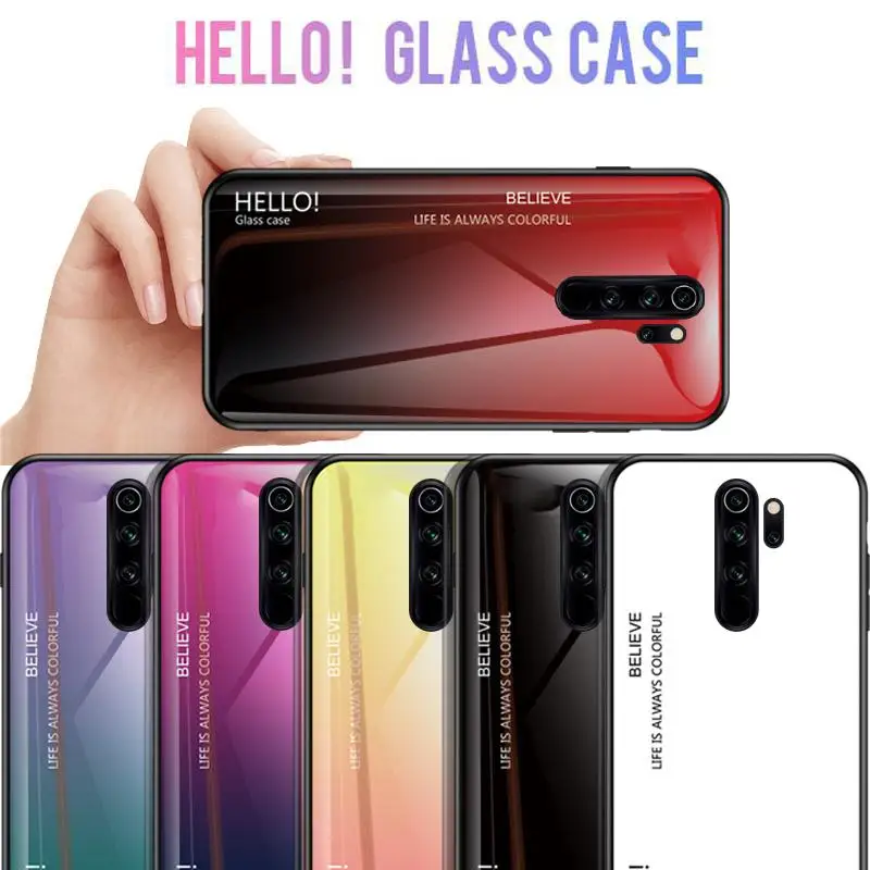

For Xiaomi Redmi Note 8 Pro 8Pro Case Tempered Glass Luxury Gradient Hard Back Cover Redmi Note 8 7 6 5 5A Pro 4 4X Phone Cases
