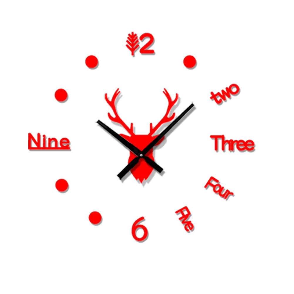 3D Sticker Deer Head Wall Clock Red  