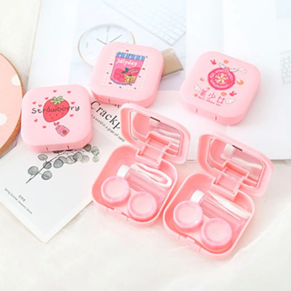 

1PCS Mini Square Contact Lens Case Box With Mirror Travel Kit Holder Container Pink Color Companion Box Eyes Care Kit Holder