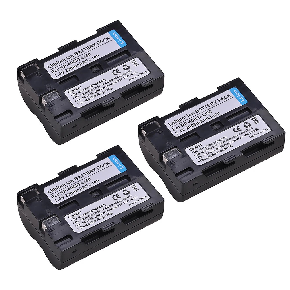 2000Mah Np-400 Np400 Bateria D-Li50 Dli50 Batteria Per Pentax K10D K20D Konica Minolta Dimage A1, A2, Dynax 5D, 7D, Maxxum 5D, 7D