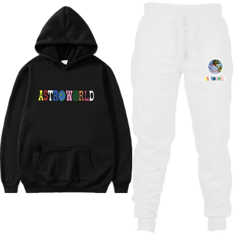 5black white ASTROWORLD/Новинка, брендовый спортивный костюм, модные мужские спортивные толстовки, комплекты из двух предметов, флисовая плотная Толстовка+ штаны спортивный костюм для мужчин - Цвет: 5black white