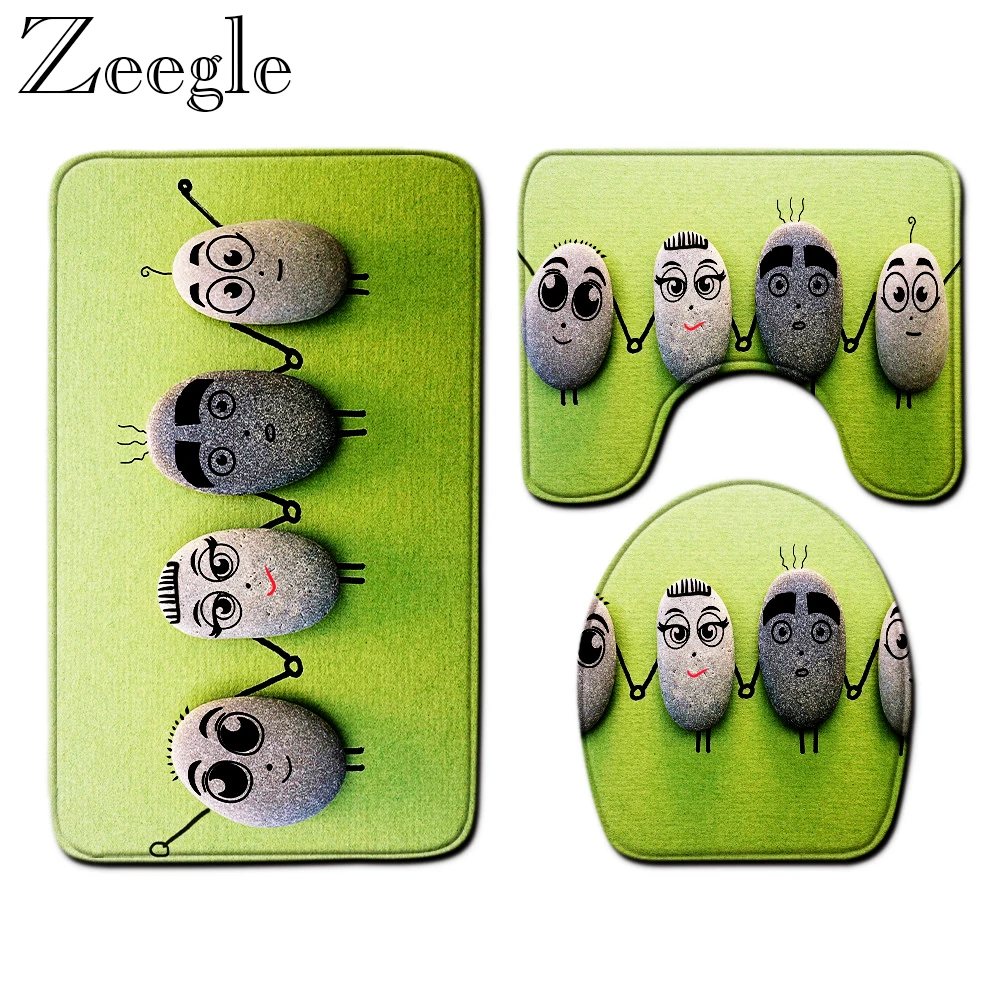 

3PCS Cartoon Bath Mat Non-Slip Bathroom Carpet Set Shower Mat Toilet Rug Washable Toilet Cover Mat Absorbent Bathroom Rug Set