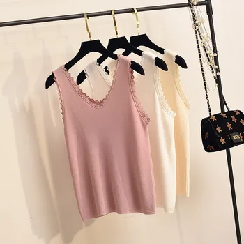 

New Camisole Women's Sexy Lace Sleeveless Shirt Underwear Camisoles Base Knitted Bottom Shirts Female Spring Summer Tanks Tops