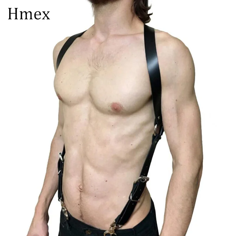 Punk Pu Leather Harness Mens Bondage Body Adjustable Chest Shoulder Straps Black Belt Men Fetish Gay bdsm Clubwear Lingerie