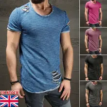 UK STCOK Мужская облегающая футболка с коротким рукавом Повседневная футболка с круглым вырезом