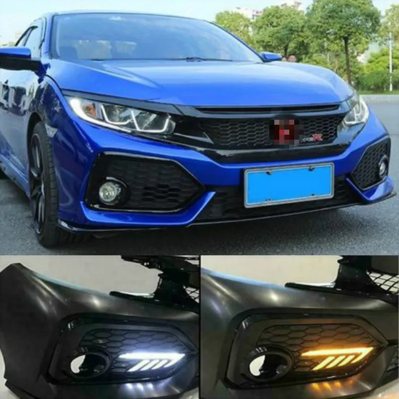 

2PCS LED DRL fog lamp Driving lights Yellow Turn Signal Lamp For Honda CIVIC hatchback 2016 2017 2018 2019 Daytime Running Light