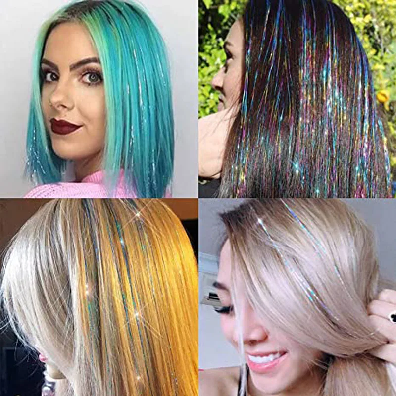 12 Colors Hair Tinsel Kit Glitter Hair Extensions for Women Girls With  Tools