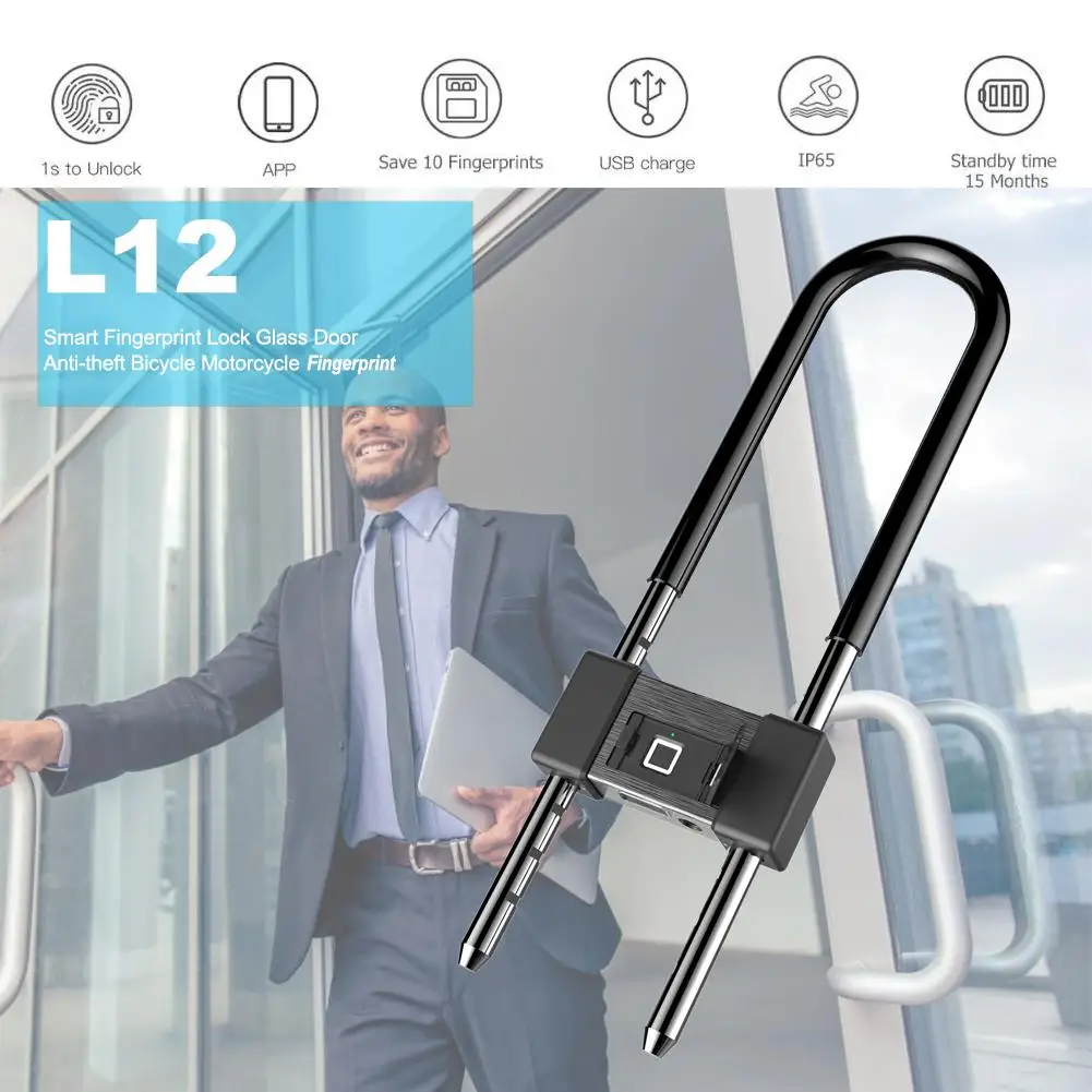 

Smart Fingerprint Lock Glass Door Anti-theft Bicycle Motorcycle Fingerprint U-shaped Lock Waterproof Universal Models
