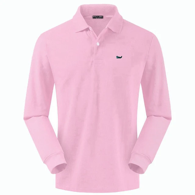 High Quality Spring Autumn 100% Cotton Embroidery Logo Casual Polo Shirts Men's Long Sleeve Polo Shirt 2021 New Arrival Tops Tee Pink
