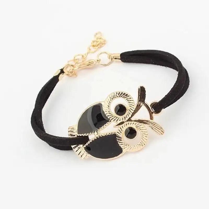 Cute New Girls Suede Cord Enamel Owl Bracelets For Women Fashion Leather Charms Bracelet Female Jewelry Wedding Party Gift | Украшения и