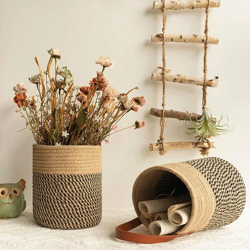 

Woven Basket Hanging Flower Pot Imitation Rattan Wall Hanging Artificial Flower Potted Plant Plant Chlorophytum Woven Basket