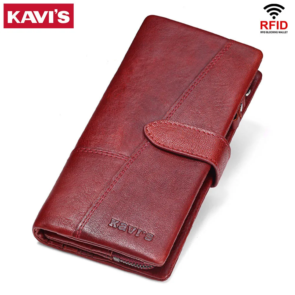 Women Wallet Coin-Purse Money-Bag Portomonee Long-Clutch KAVIS Magic Genuine-Leather