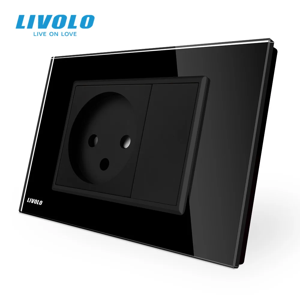Датчик электрической розетки Livolo из Израиля белая/черная стеклянная панель